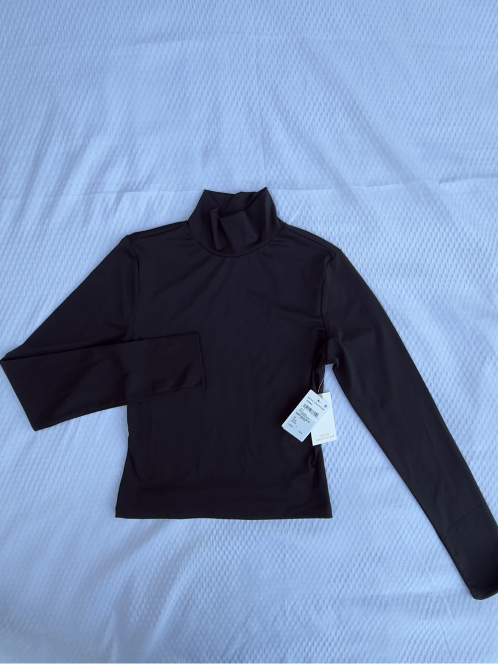 NWT Good American Black Mock Neck Long Sleeve Crop Top